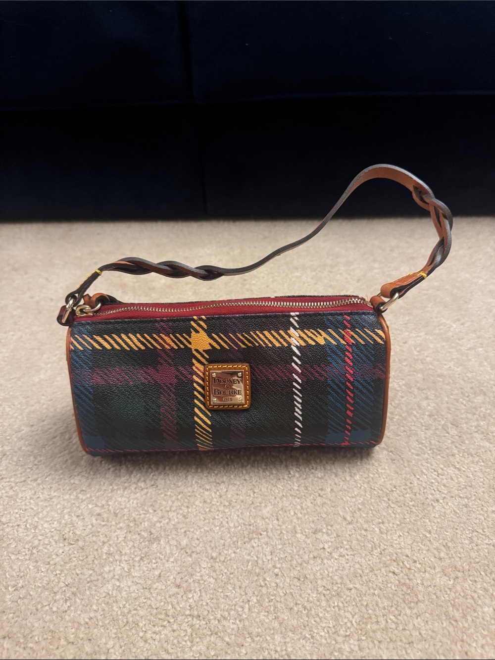 Dooney & Bourke Multicolor Plaid Wristlet with Braided Strap
